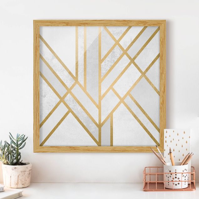 Framed poster - Art Deco Geometry White Gold