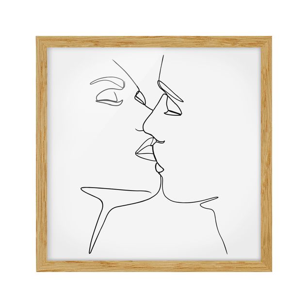 Framed poster - Line Art Kiss Faces Black And White