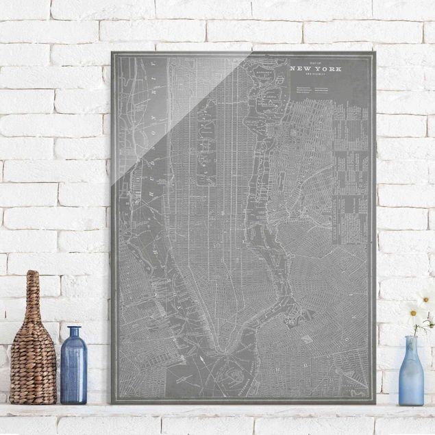 Glas Magnettafel Vintage Map New York Manhattan