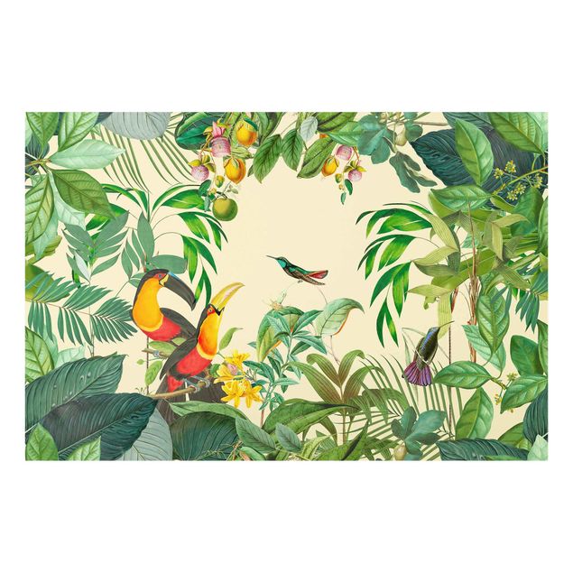 Glass print - Vintage Collage - Birds In The Jungle