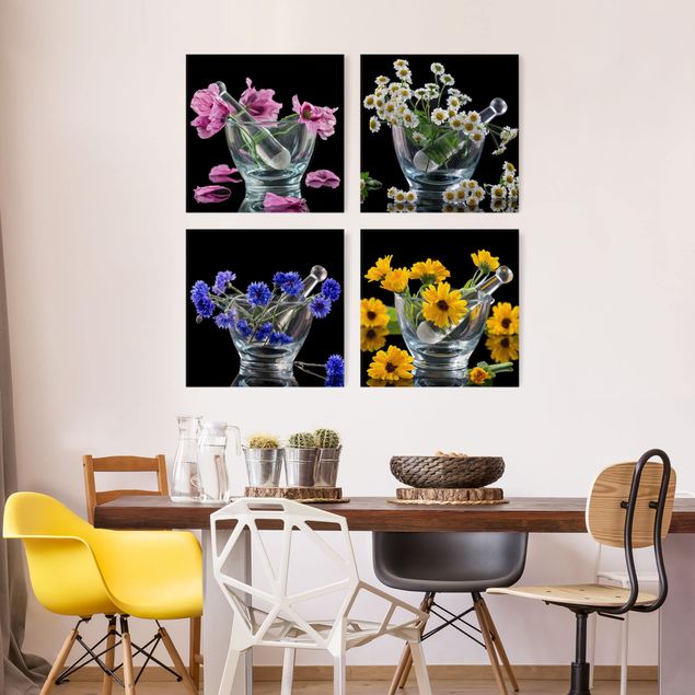 Print on canvas 4 parts - Flowers in a mortar