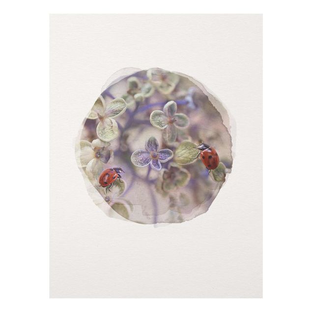 Glass print - WaterColours - Ladybugs In The Garden
