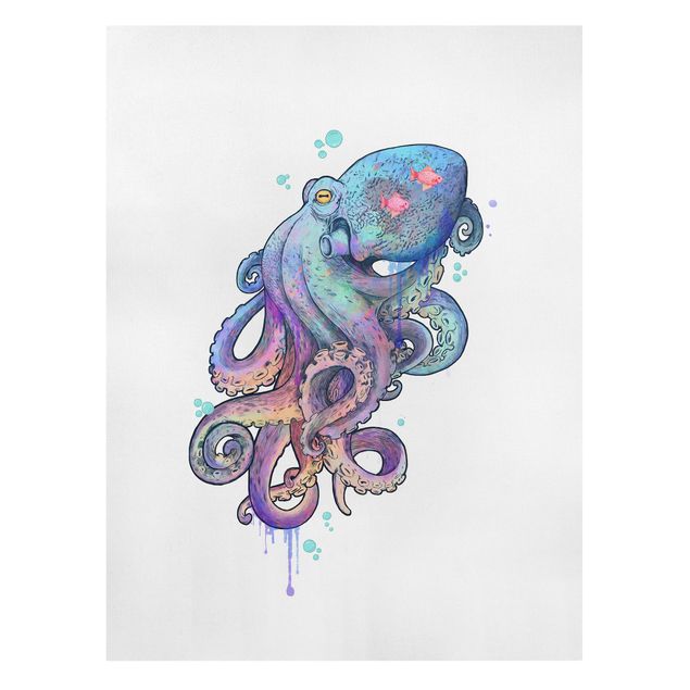 Canvas print - Illustration Octopus Violet Turquoise Painting
