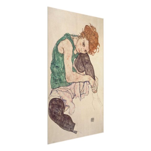 Glass print - Egon Schiele - Sitting Woman With A Knee Up