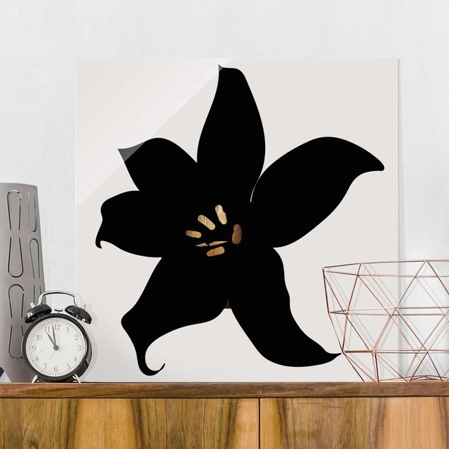 Glas Magnettafel Graphical Plant World - Orchid Black And Gold