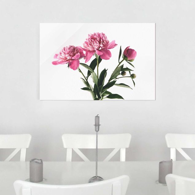 Glas Magnetboard Pink Flowers And Buds On White