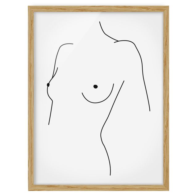 Framed poster - Line Art Nude Bust Woman Black And White