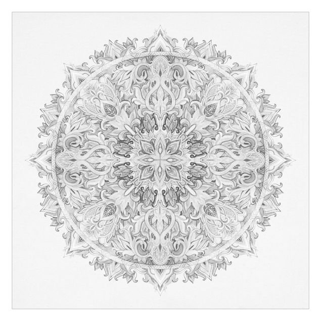 Wallpaper - Mandala Watercolour Ornament Black And White