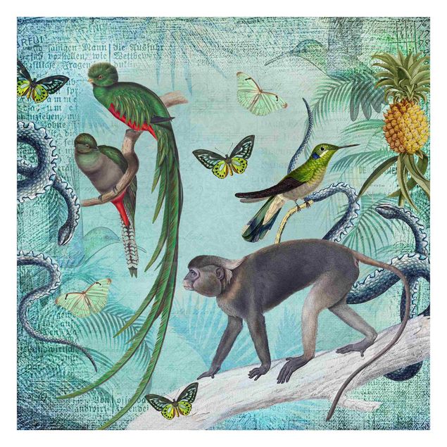Wallpaper - Colonial Style Collage - Monkeys And Birds Of Paradise