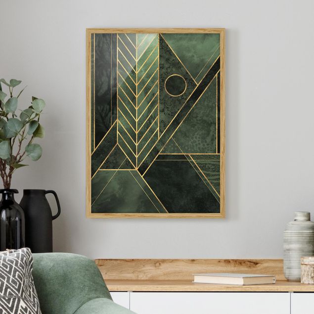 Framed poster - Geometric Shapes Emerald Gold