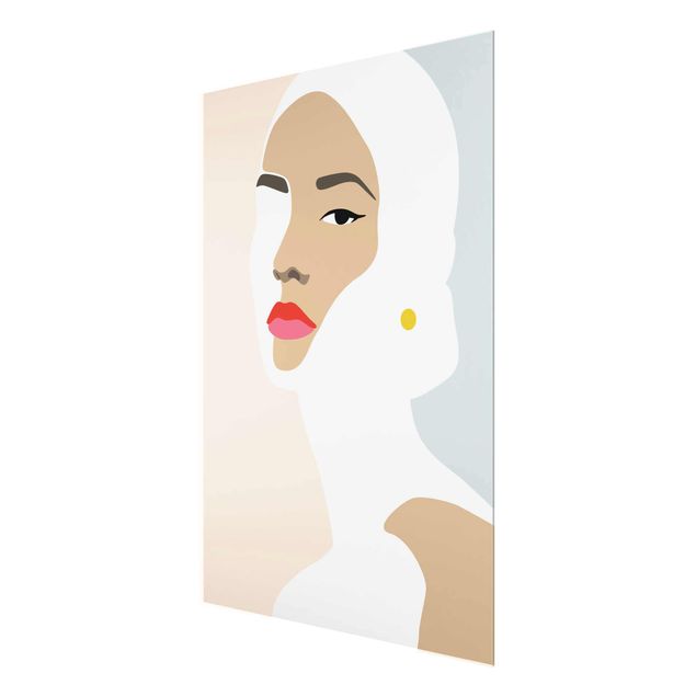 Glass print - Line Art Portrait Woman Pastel Grey