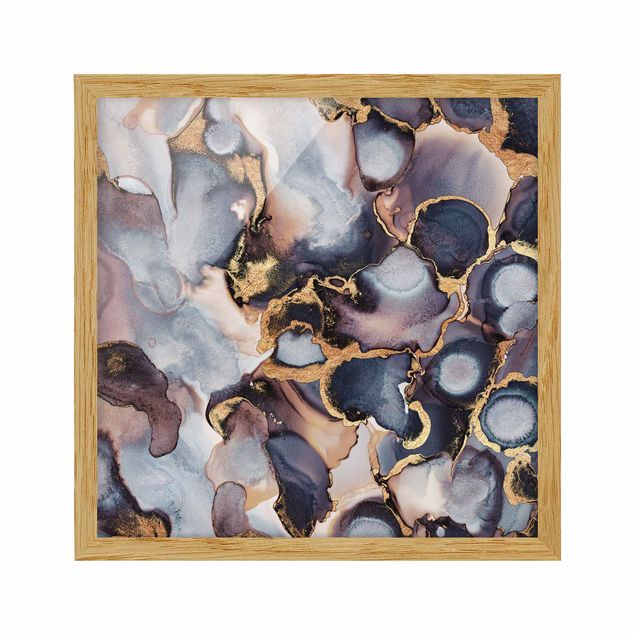 Framed poster - Marble Watercolour With Gold