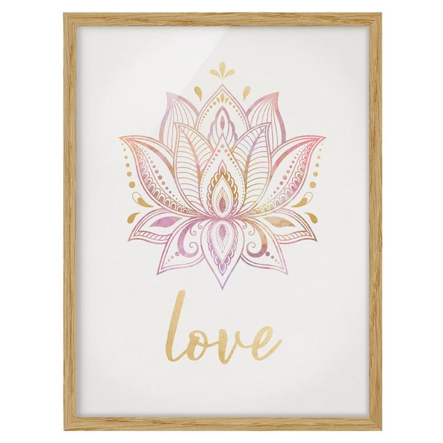 Framed poster - Lotus Illustration Love Gold Light Pink
