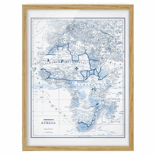 Framed poster - Map In Blue Tones - Africa