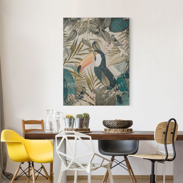 Print on canvas - Vintage Collage - Toucan In The Jungle