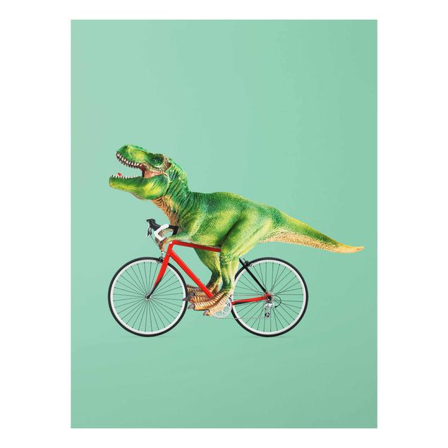 Glass print - Dinosaur With Bicycle