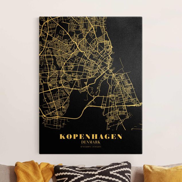 Canvas print gold - Copenhagen City Map - Classic Black