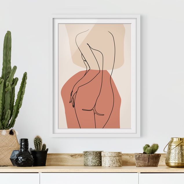 Framed poster - Line Art Woman Back Brown