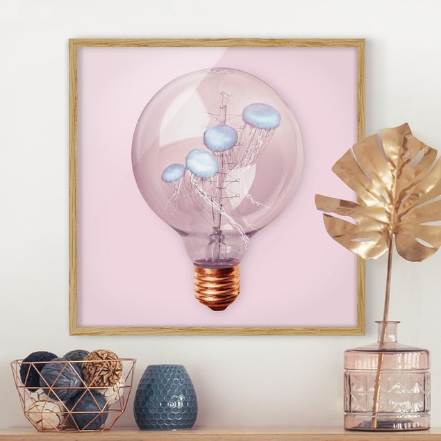 Framed poster - Light Bulb With Jellyfish