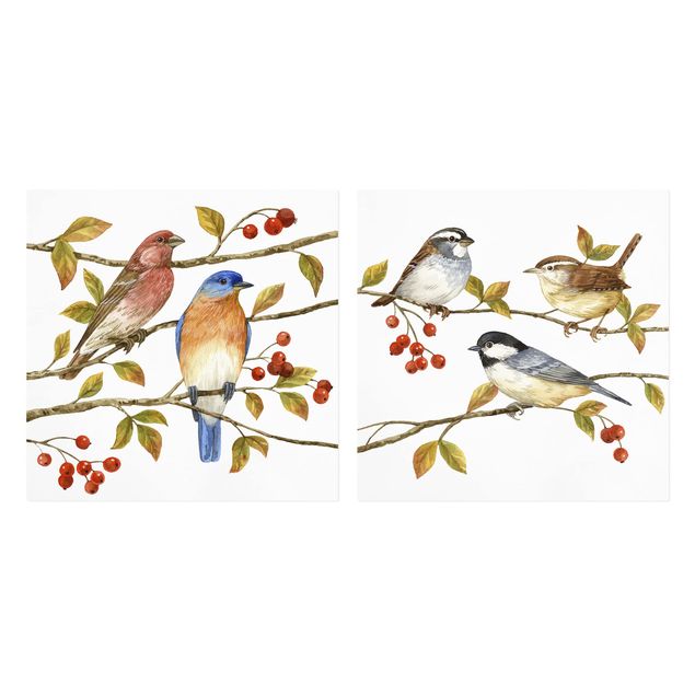 Print on canvas - Birds And Berries Set I