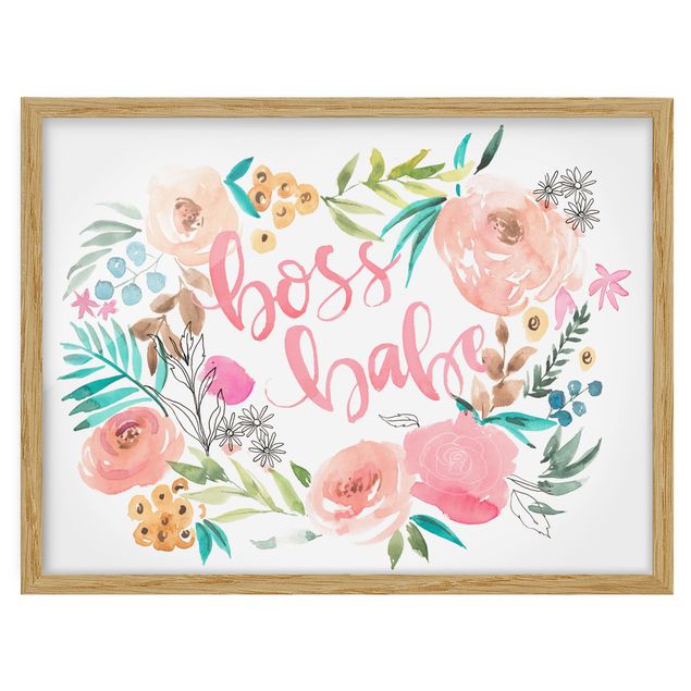 Framed poster - Pink Flowers - Boss Babe