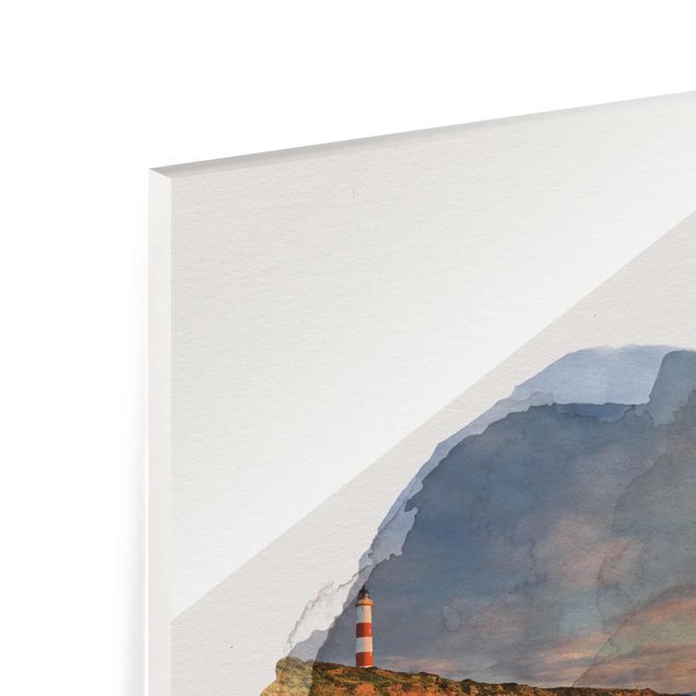 Glass print - WaterColours - Tarbat Ness Sea & Lighthouse At Sunset