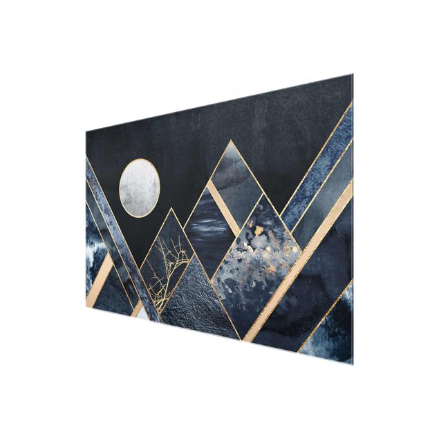 Glass print - Golden Moon Abstract Black Mountains