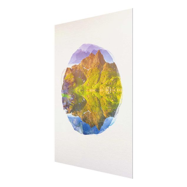 Glass print - WaterColours - Mountain Landscape With Water Reflection In Norway