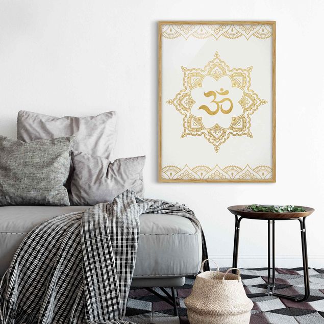 Framed poster - Mandala OM Illustration Ornament White Gold