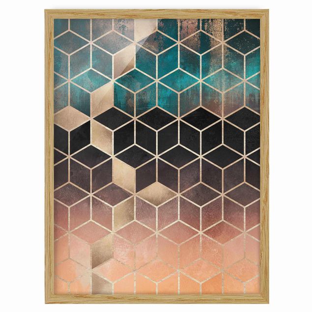 Framed poster - Turquoise Rosé Golden Geometry