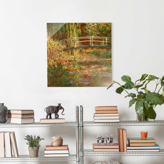 Glas Magnettafel Claude Monet - Waterlily Pond And Japanese Bridge (Harmony In Pink)