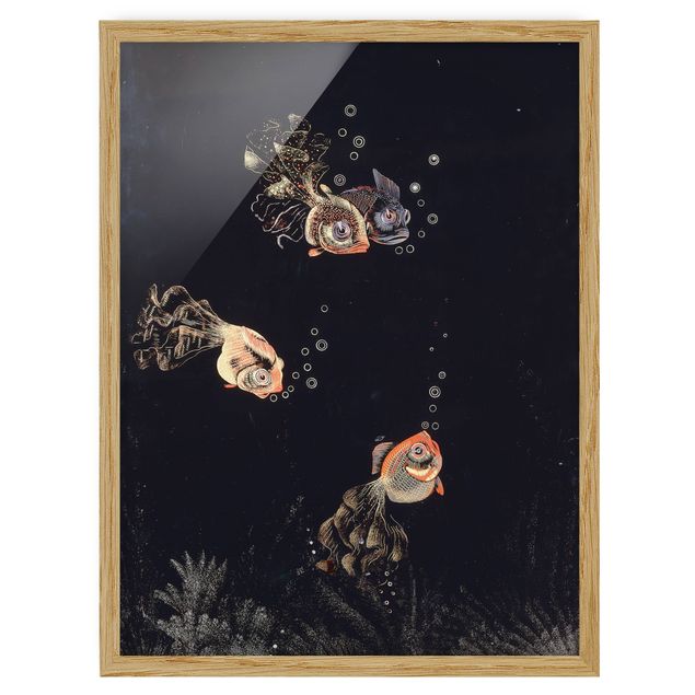 Framed poster - Jean Dunand - Underwater Scene with red and golden Fish, Bubbles