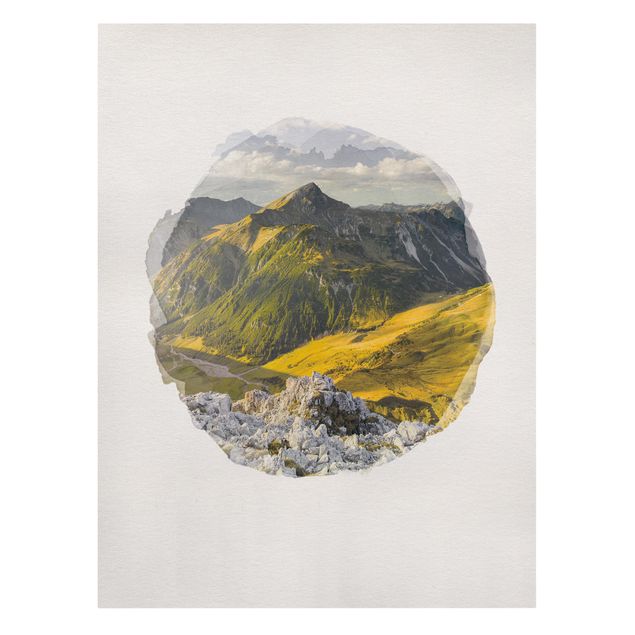 Canvas print - WaterColours - Mountains And Valley Of The Lechtal Alps In Tirol