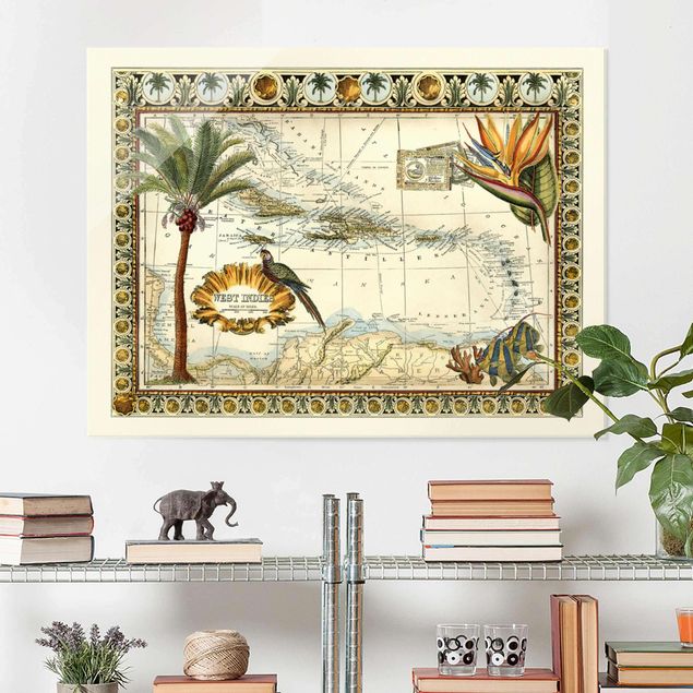 Glass print - Vintage Tropical Map West Indies