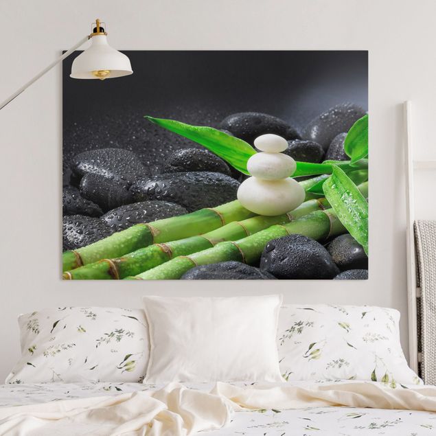 Print on canvas - White Stones On Bamboo