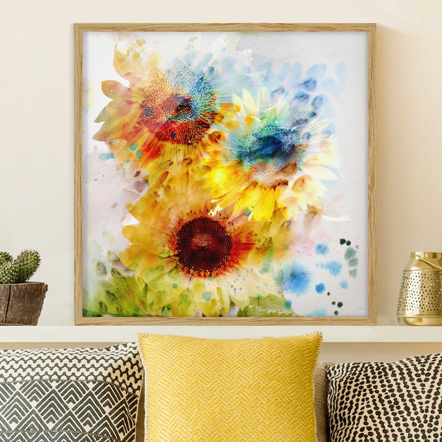Framed poster - Watercolour Flowers Sunflowers