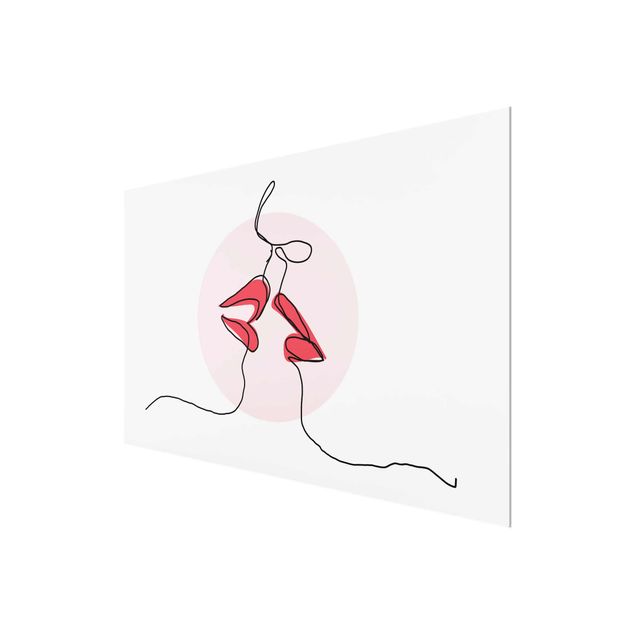 Glass print - Lips Kiss Line Art