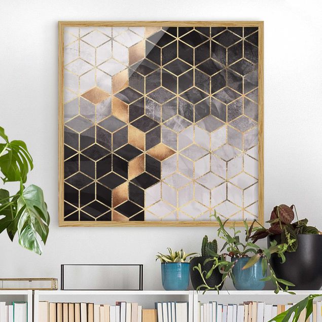 Framed poster - Black And White Golden Geometry