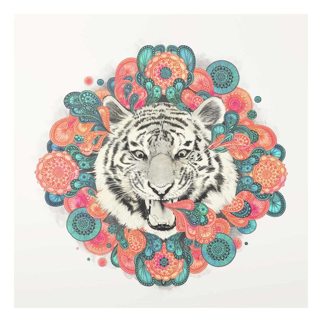 Glass print - Illustration Tiger Drawing Mandala Paisley