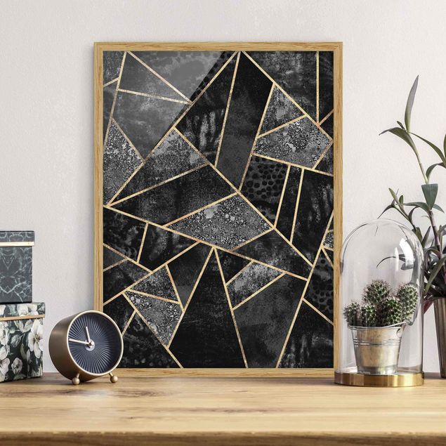 Framed poster - Grey Triangles Gold