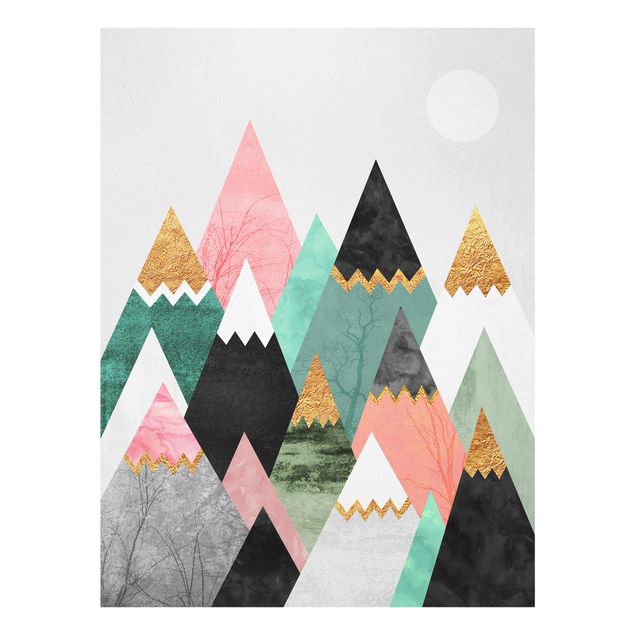 Glass print - Triangular Mountains With Gold Tips