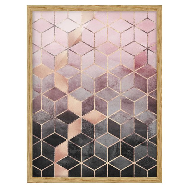 Framed poster - Pink Grey Golden Geometry