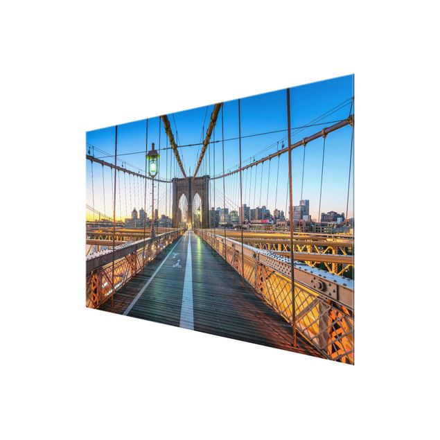 Glass print - Dawn On The Brooklyn Bridge