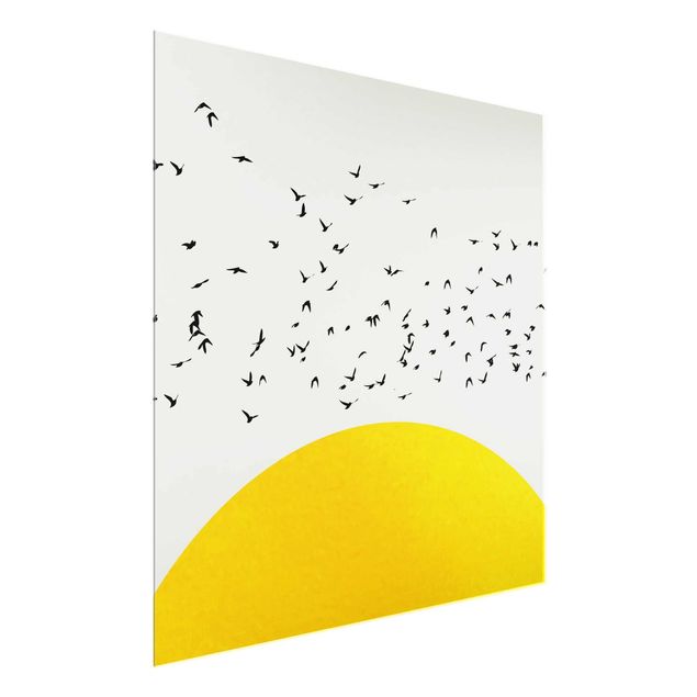 Glass print - Flock Of Birds In Front Of Yellow Sun