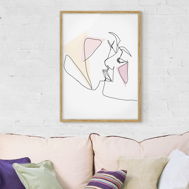 Framed poster - Kiss Faces Line Art
