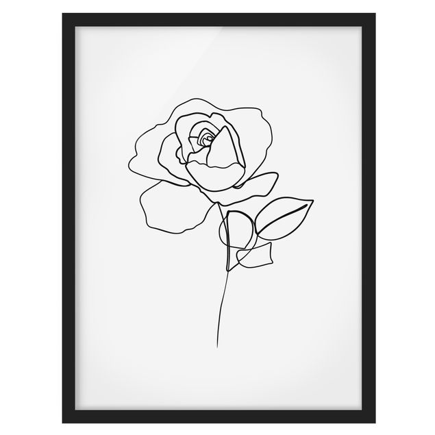 Framed poster - Line Art Rose Black White
