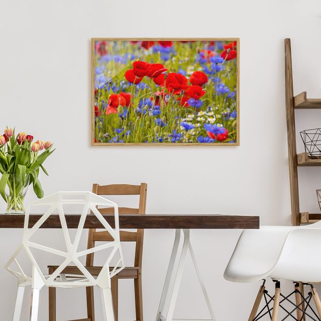 Framed poster - Summer Meadow With Poppies And Cornflowers
