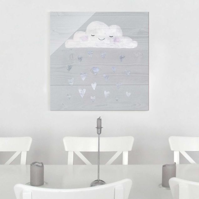 Glass print - Cloud With Silver Hearts