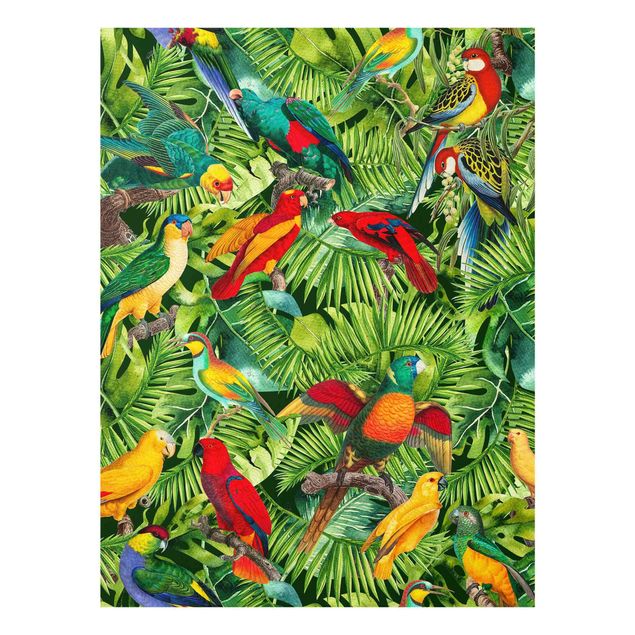 Glass print - Colourful Collage - Parrots In The Jungle