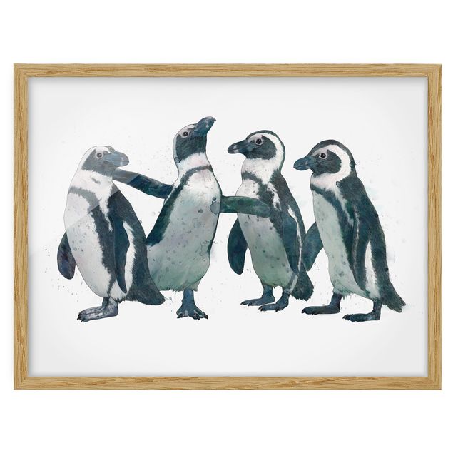 Framed poster - Illustration Penguins Black And White Watercolour